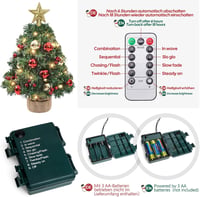 Yorbay Mini Karácsonyfa 38 cm - 20 Meleg Fehér LED-del, 8 Világítási Móddal, Távirányítóval, Csillag Csúcsdísszel, Elemes Működés, Újrahaszn 2