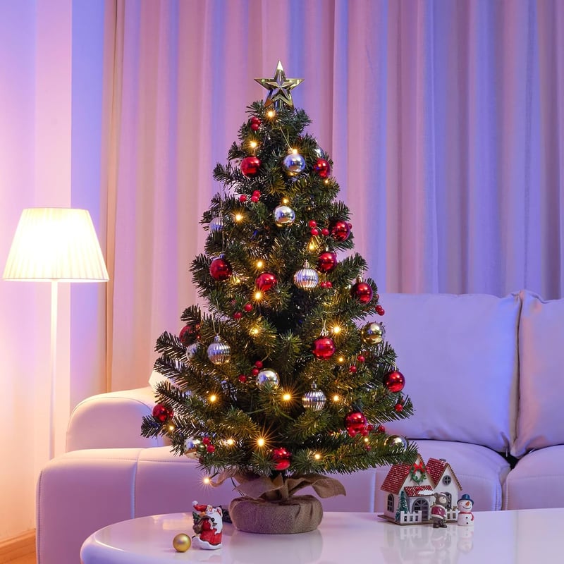 Yorbay Mini Karácsonyfa 70cm 50 LED Meleg Fehér 8 Mód Távirányítóval