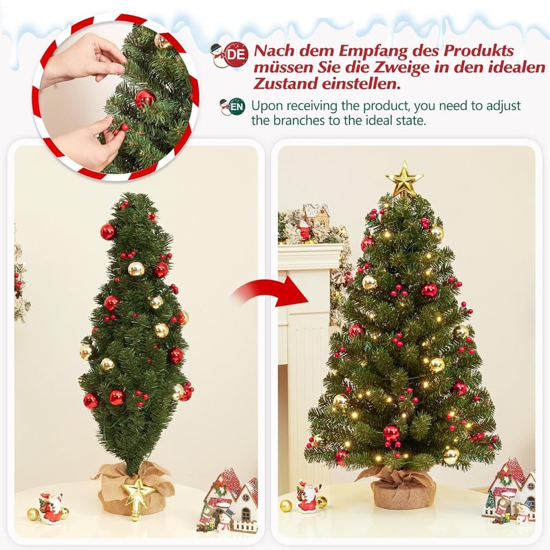 Yorbay Mini Karácsonyfa 70cm 50 LED Meleg Fehér 8 Mód Távirányítóval