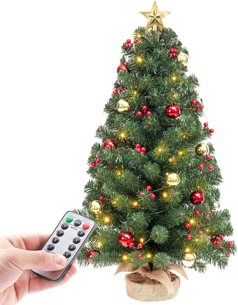 Yorbay Mini Karácsonyfa 70cm 50 LED Meleg Fehér 8 Mód Távirányítóval