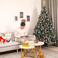 Yorbay Műfenyő 150 cm - LED Világítással, Havas Díszítéssel és Valódi Tobozokkal - Stabil Állvánnyal, 554 Ággal, PVC Karácsonyfa 6