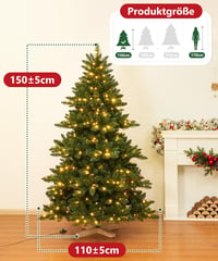 Yorbay Műfenyő 150 cm LED Világítással - Karácsonyi Dekoráció Fa Talppal, Tűzálló PVC Anyagból, Könnyen Összeszerelhető Fenyőfa 2