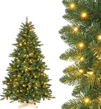 Yorbay Műfenyő 150 cm LED Világítással - Karácsonyi Dekoráció Fa Talppal, Tűzálló PVC Anyagból, Könnyen Összeszerelhető Fenyőfa 1