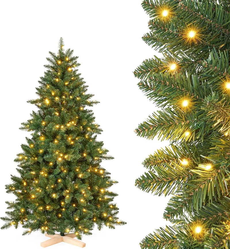 Yorbay Műfenyő 150 cm LED Világítással - Karácsonyi Dekoráció Fa Talppal, Tűzálló PVC Anyagból, Könnyen Összeszerelhető Fenyőfa