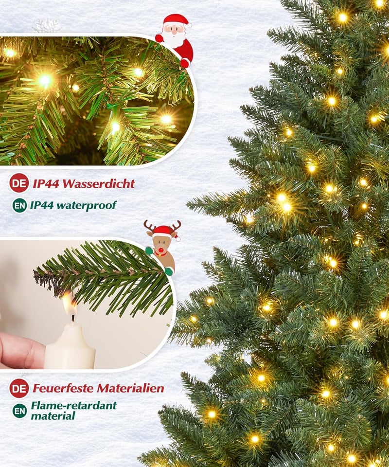 Yorbay Műfenyő 150 cm LED Világítással - Karácsonyi Dekoráció Fa Talppal, Tűzálló PVC Anyagból, Könnyen Összeszerelhető Fenyőfa