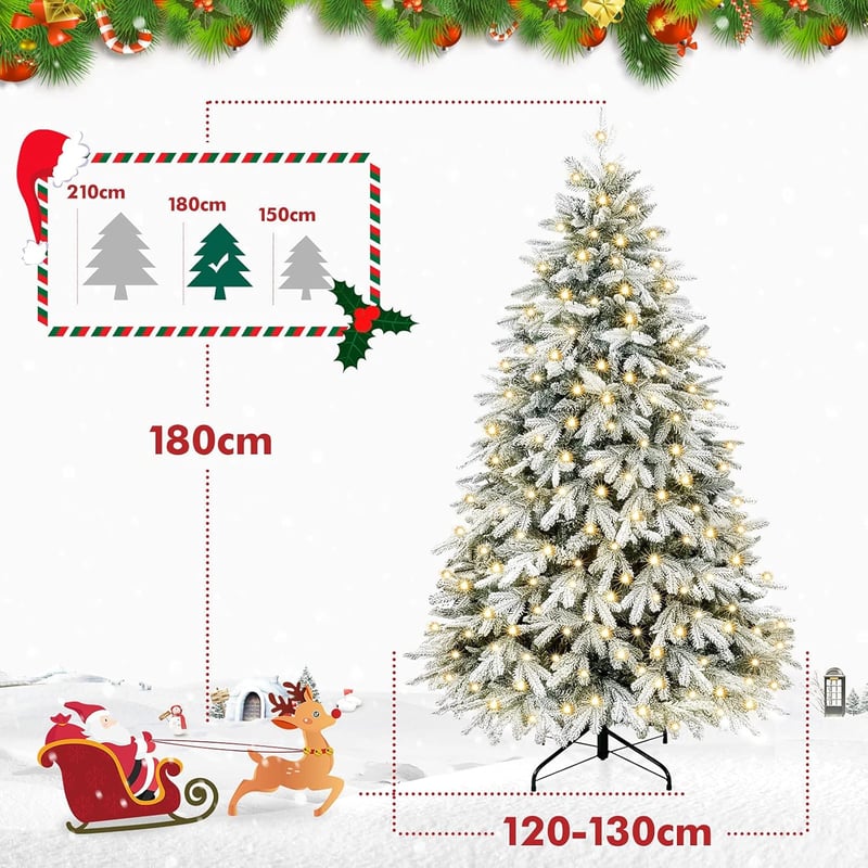 Yorbay Műfenyő 180 cm - Havas Fehér PE/PVC Karácsonyfa Beépített 260 LED Melegfehér Világítással - Dús, Élethű Megjelenés Télies Dekorációho