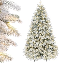 Yorbay Műfenyő 210 cm - Beépített 370 LED Meleg Fehér Világítással, Hópehelydíszítéssel, PE és PVC Anyagból, Könnyen Összeállítható Karácson 1