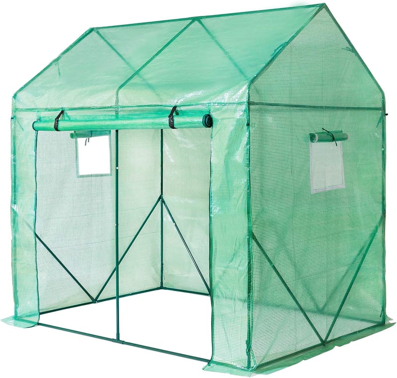 Yorbay Paradicsom Üvegház Zöld 200x140x200cm Hálós Fóliával és Ablakkal
