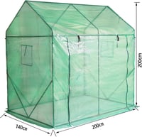 Yorbay Paradicsom Üvegház Zöld 200x140x200cm Hálós Fóliával és Ablakkal 3
