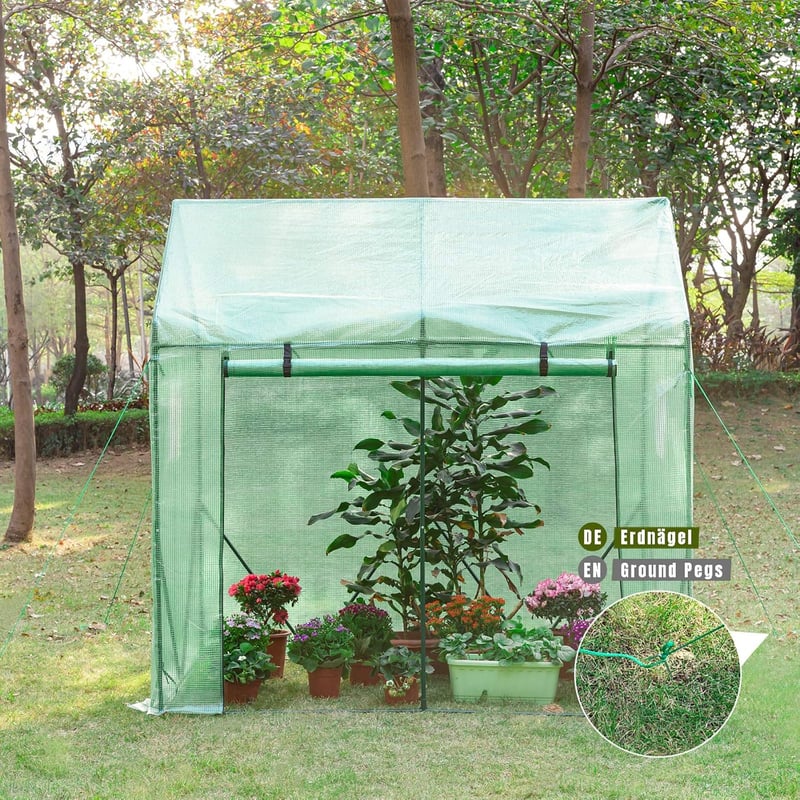 Yorbay Paradicsom Üvegház Zöld 200x140x200cm Hálós Fóliával és Ablakkal