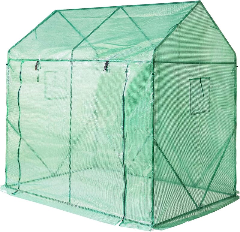 Yorbay Paradicsom Üvegház Zöld 200x140x200cm Hálós Fóliával és Ablakkal