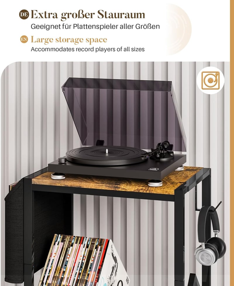 Yorbay Vinyl Lemez Tárolóállvány 200 Albumhoz, Fém Polc Fekete