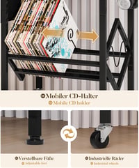Yorbay Vinyl Lemez Tárolóállvány 200 Albumhoz, Fém Polc Fekete 5
