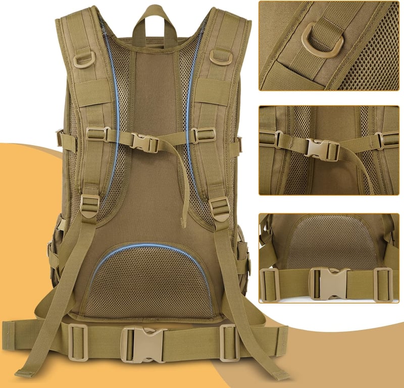 YOREPEK 50L katonai hátizsák vízálló taktikai túra camping utazás - 45L, Khaki
