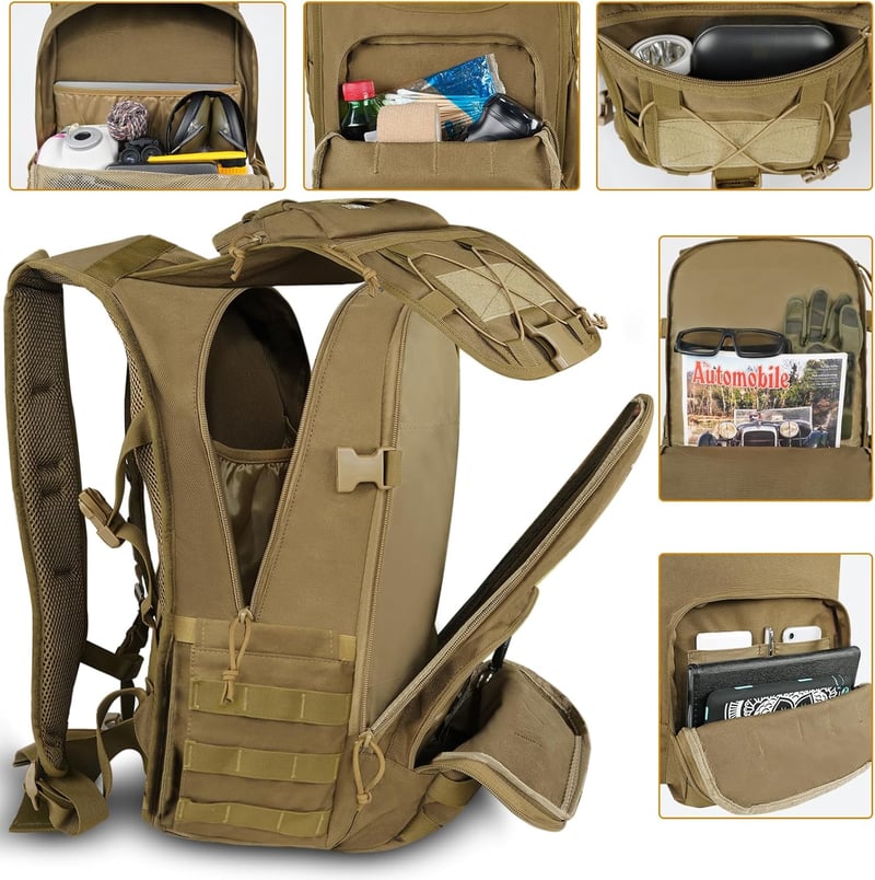 YOREPEK 50L katonai hátizsák vízálló taktikai túra camping utazás - 45L, Khaki