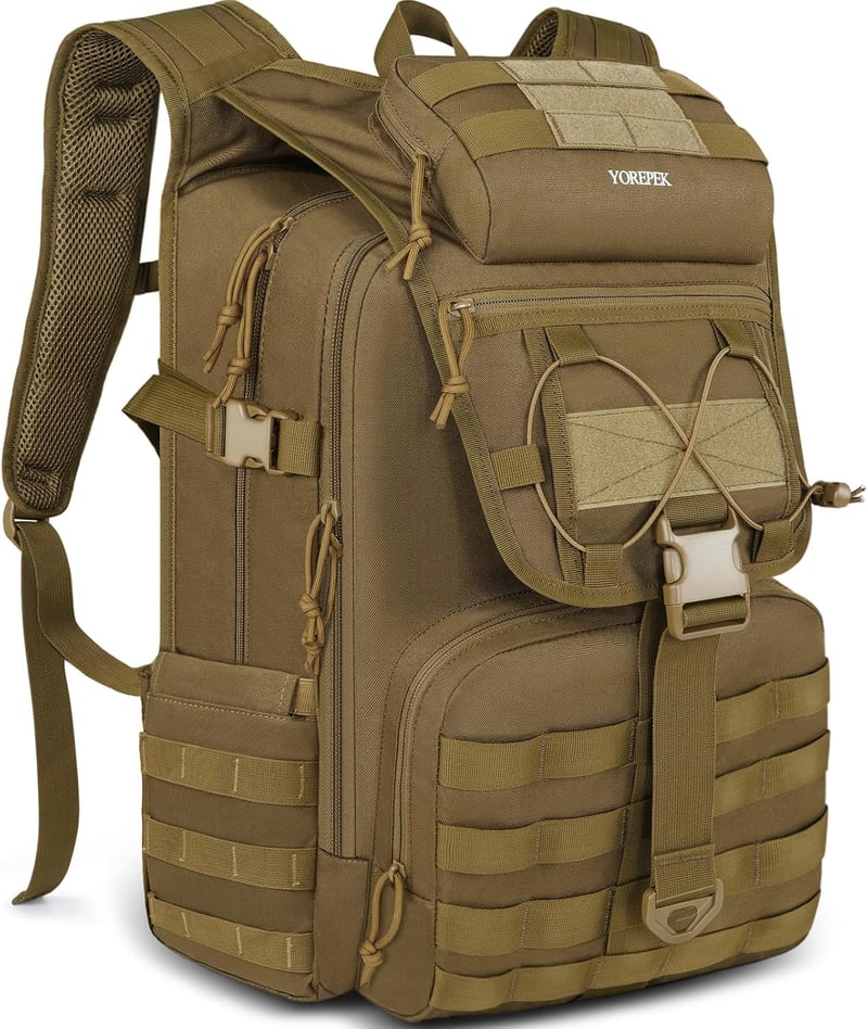 YOREPEK 50L katonai hátizsák vízálló taktikai túra camping utazás - 45L, Khaki