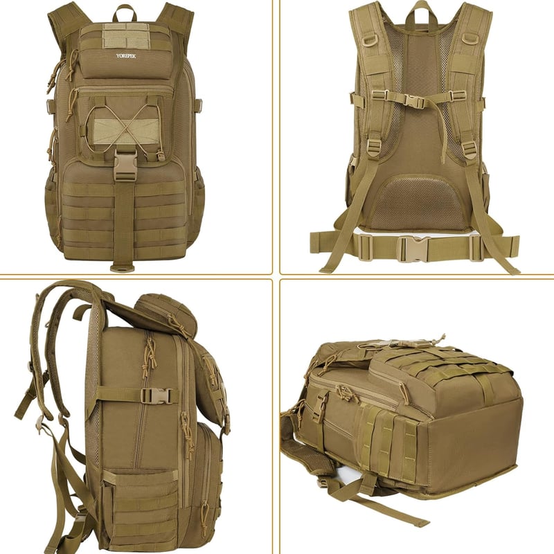 YOREPEK 50L katonai hátizsák vízálló taktikai túra camping utazás - 45L, Khaki