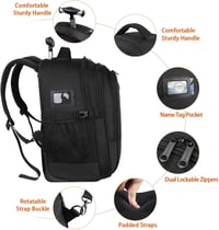 YOREPEK gurulós utazási hátizsák 17"-os laptoptartóval, USB-töltőporttal - fekete 5