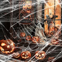 YORFULL Halloween pókháló 200g, 30 műanyag pókkal, beltéri-kültéri dekoráció 2