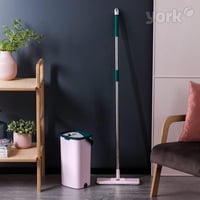 Súprava na vytieranie York s vedrom, plochý mop z mikrovlákna s funkciou žmýkania na mokré aj suché použitie, vhodný na laminátové podlahy a dlažbu 5