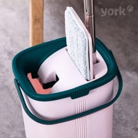 Súprava na vytieranie York s vedrom, plochý mop z mikrovlákna s funkciou žmýkania na mokré aj suché použitie, vhodný na laminátové podlahy a dlažbu 4