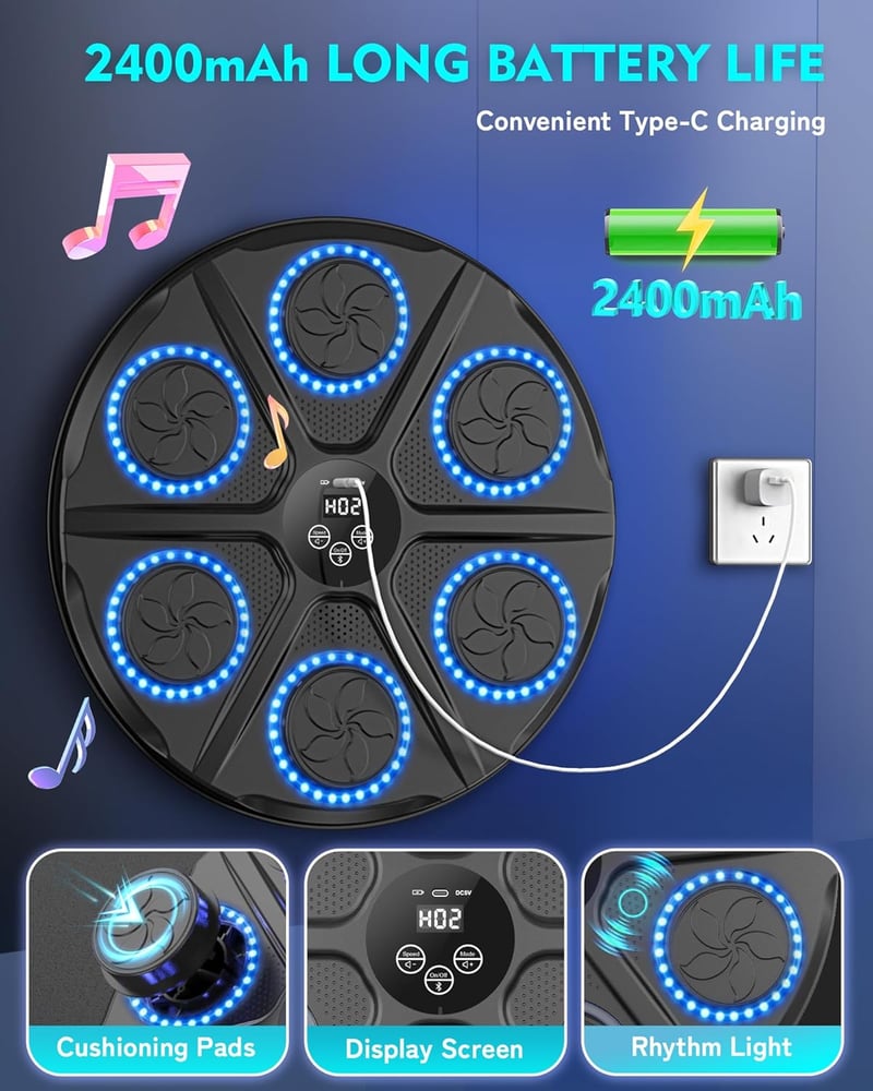 Yorraka Zenés Boxzsák LED Kijelzővel, Bluetooth, 12 Sebességfokozat és Számláló Mód - Black, Classic