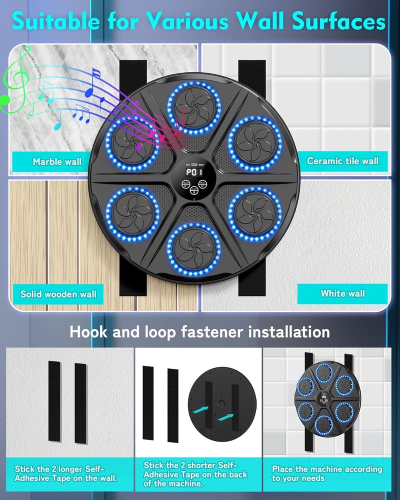 Yorraka Zenés Boxzsák LED Kijelzővel, Bluetooth, 12 Sebességfokozat és Számláló Mód - Black, Classic