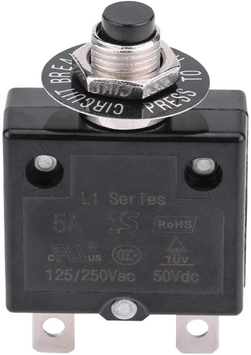 Yosoo Health Gear Hőkioldós Áramköri Megszakító 10A - Nyomógombos Visszaállítás, 125-250V AC/50V DC, Túláramvédelem, Panelre Szerelhető