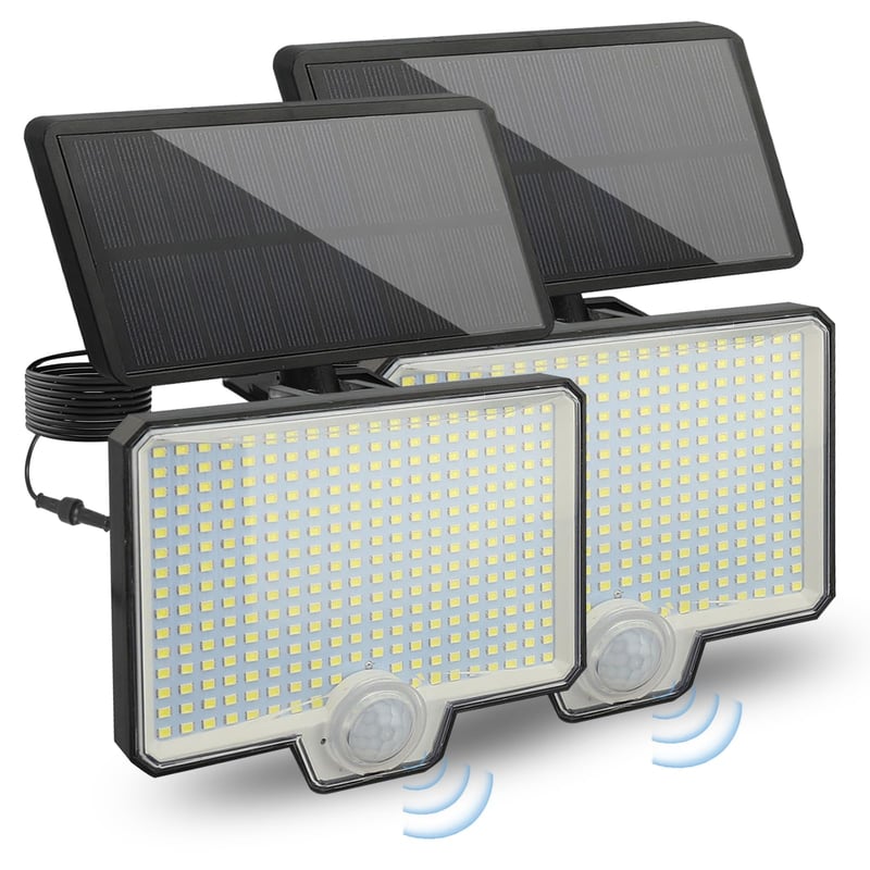 Lampă solară de exterior Yosoo Health Gear cu 294 LED-uri și senzor de mișcare, lampă de perete impermeabilă IP65 cu baterie de 1800 mAh, 4 moduri de operare, cablu de 5 m, iluminare la 120°