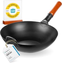 YOSUKATA 34 cm Szénacél Wok Lapos Aljjal Indukcióhoz és Gázhoz 1
