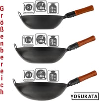 YOSUKATA 34 cm Szénacél Wok Lapos Aljjal Indukcióhoz és Gázhoz 8