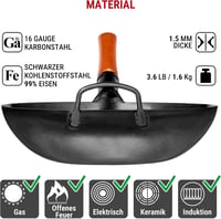 YOSUKATA 34 cm Szénacél Wok Lapos Aljjal Indukcióhoz és Gázhoz 5