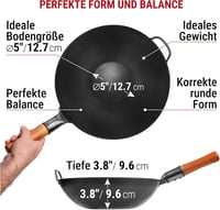 YOSUKATA 34 cm Szénacél Wok Lapos Aljjal Indukcióhoz és Gázhoz 2