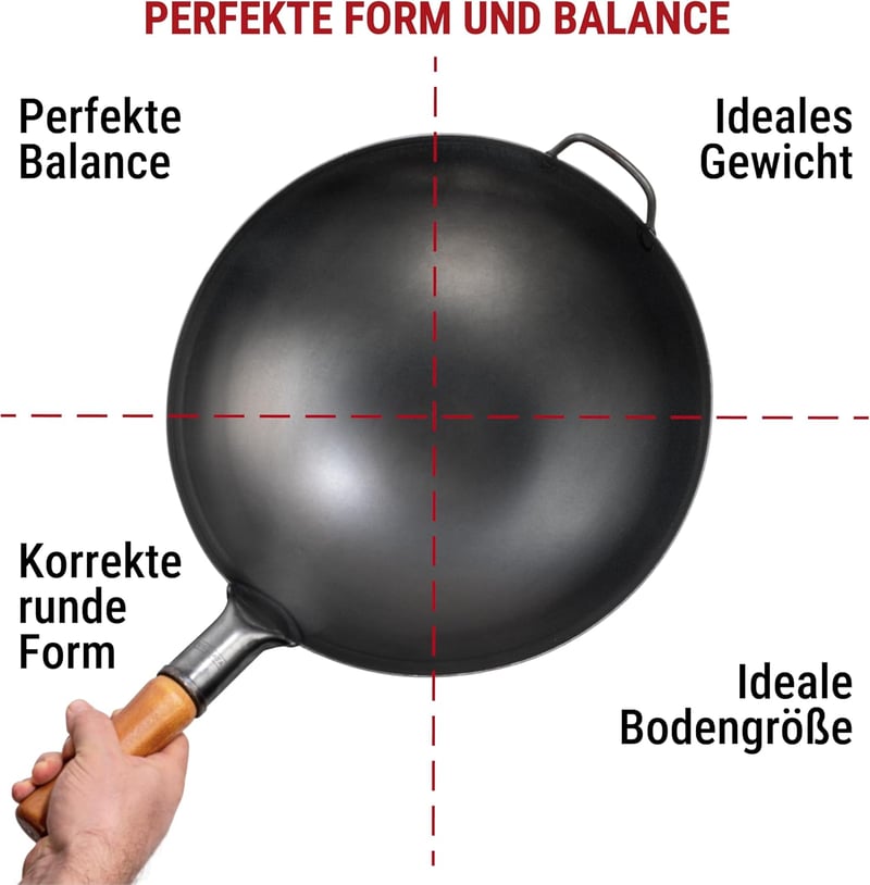 YOSUKATA 36 cm-es szénacél wok serpenyő gázfőzőhöz