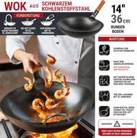 YOSUKATA 36 cm-es szénacél wok serpenyő gázfőzőhöz 4