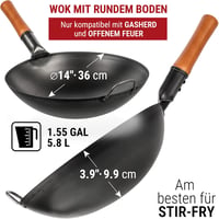 YOSUKATA 36 cm-es szénacél wok serpenyő gázfőzőhöz 3