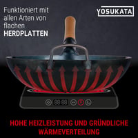 Wok YOSUKATA cu fund plat din oțel carbon albastru, 34 cm - Tigaie Wok rezistentă la temperaturi înalte 6