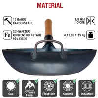 Wok YOSUKATA cu fund plat din oțel carbon albastru, 34 cm - Tigaie Wok rezistentă la temperaturi înalte 5