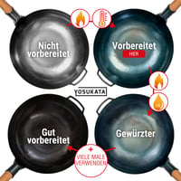 Wok YOSUKATA cu fund plat din oțel carbon albastru, 34 cm - Tigaie Wok rezistentă la temperaturi înalte 7