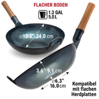 Wok YOSUKATA cu fund plat din oțel carbon albastru, 34 cm - Tigaie Wok rezistentă la temperaturi înalte 2