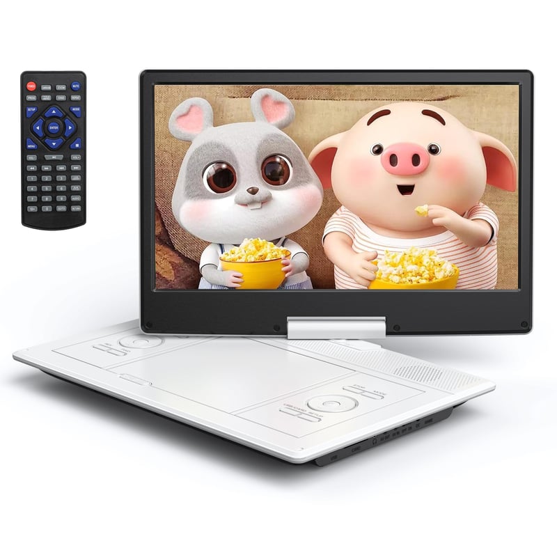 YOTON 16,9-palcový prenosný DVD prehrávač so 14,1-palcovým otočným HD displejom, 4-6 hodinovou výdržou batérie, USB/SD, biely