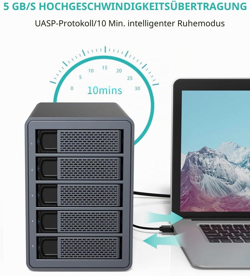 Yottamaster 5 részes RAID merevlemez ház, alumínium, USB 3.0, 3,5"/2,5" HDD/SSD