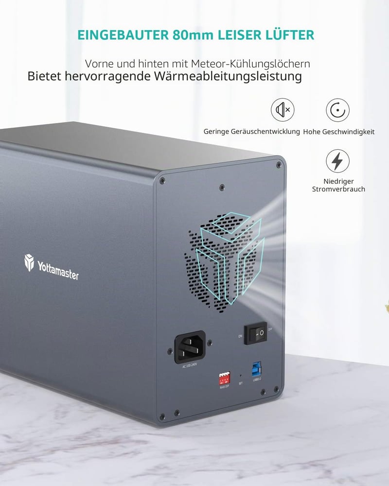 Yottamaster 5 részes RAID merevlemez ház, alumínium, USB 3.0, 3,5"/2,5" HDD/SSD