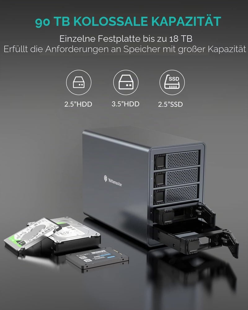 Yottamaster 5 részes RAID merevlemez ház, alumínium, USB 3.0, 3,5"/2,5" HDD/SSD