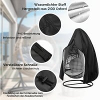 yotutun Ochranný kryt na závesné kreslo 190x115 cm, nepremokavý kryt na vajíčko z 210D Oxford tkaniny odolný voči UV žiareniu, so zipsom a sťahovacou šnúrkou, na záhradnú terasu a hojdačku 3