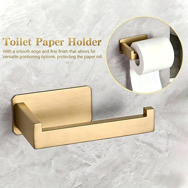 youbeautify Rozsdamentes Wc Papír Tartó Öntapadós Arany Fürdőszoba Akasztóval - Gold