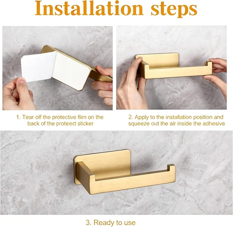 youbeautify Rozsdamentes Wc Papír Tartó Öntapadós Arany Fürdőszoba Akasztóval - Gold