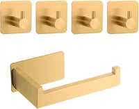 youbeautify Rozsdamentes Wc Papír Tartó Öntapadós Arany Fürdőszoba Akasztóval - Gold 1