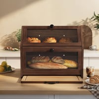 YOUDENOVA Eco chlebník s krájacou doskou, kuchynský box na uskladnenie, 39x26x32,5 cm, hnedý 2