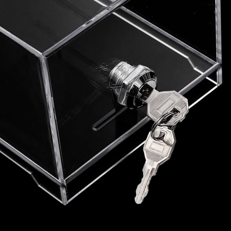 YOUEON Átlátszó Adománygyűjtő Doboz Zárral és Táblahely 16x11x10cm